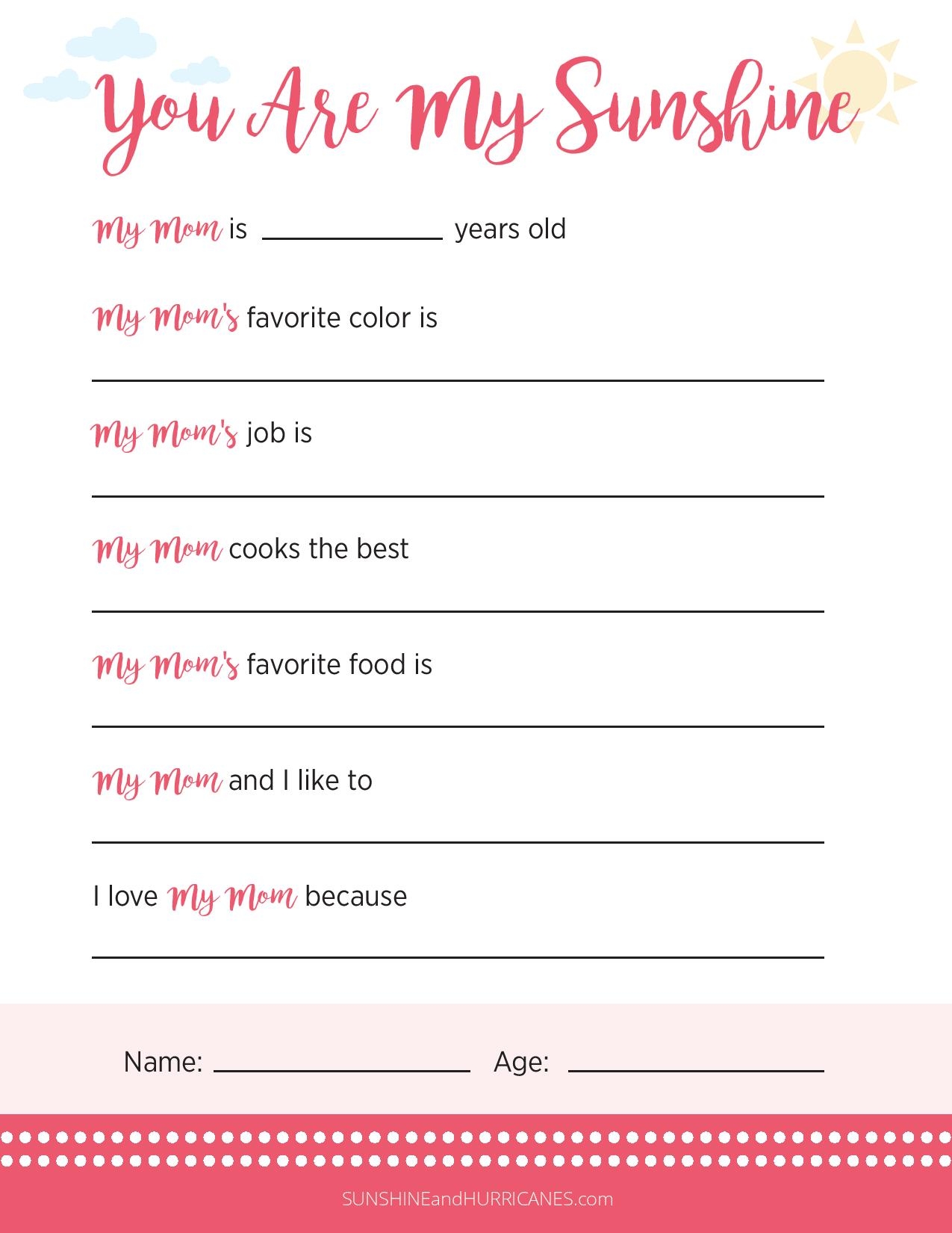 Printable Mother s Day Questionnaire Printable Mother s Day Questionnaire