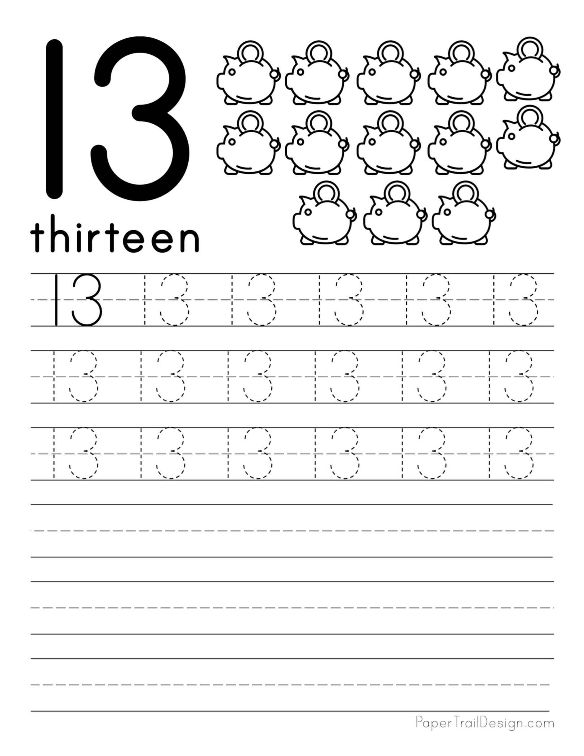 Printable Number 13 Worksheets