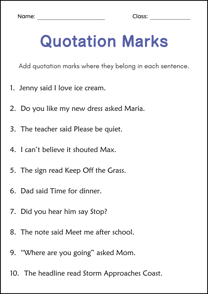 Printable Quotation Marks And Dialogue Grammar Practice Worksheets For Grade 1 2 3 Teaching Resources