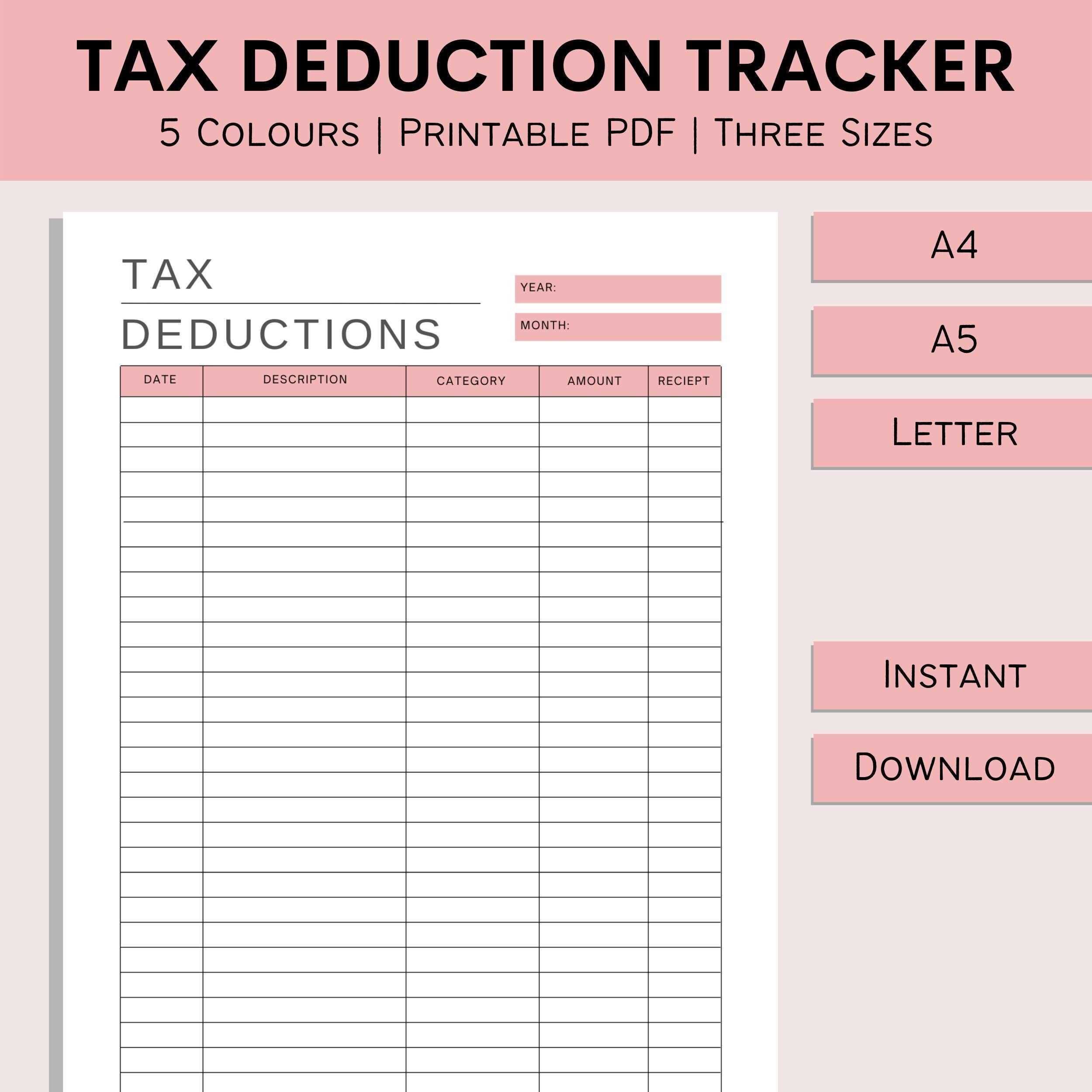 Printable Tax Deduction Etsy