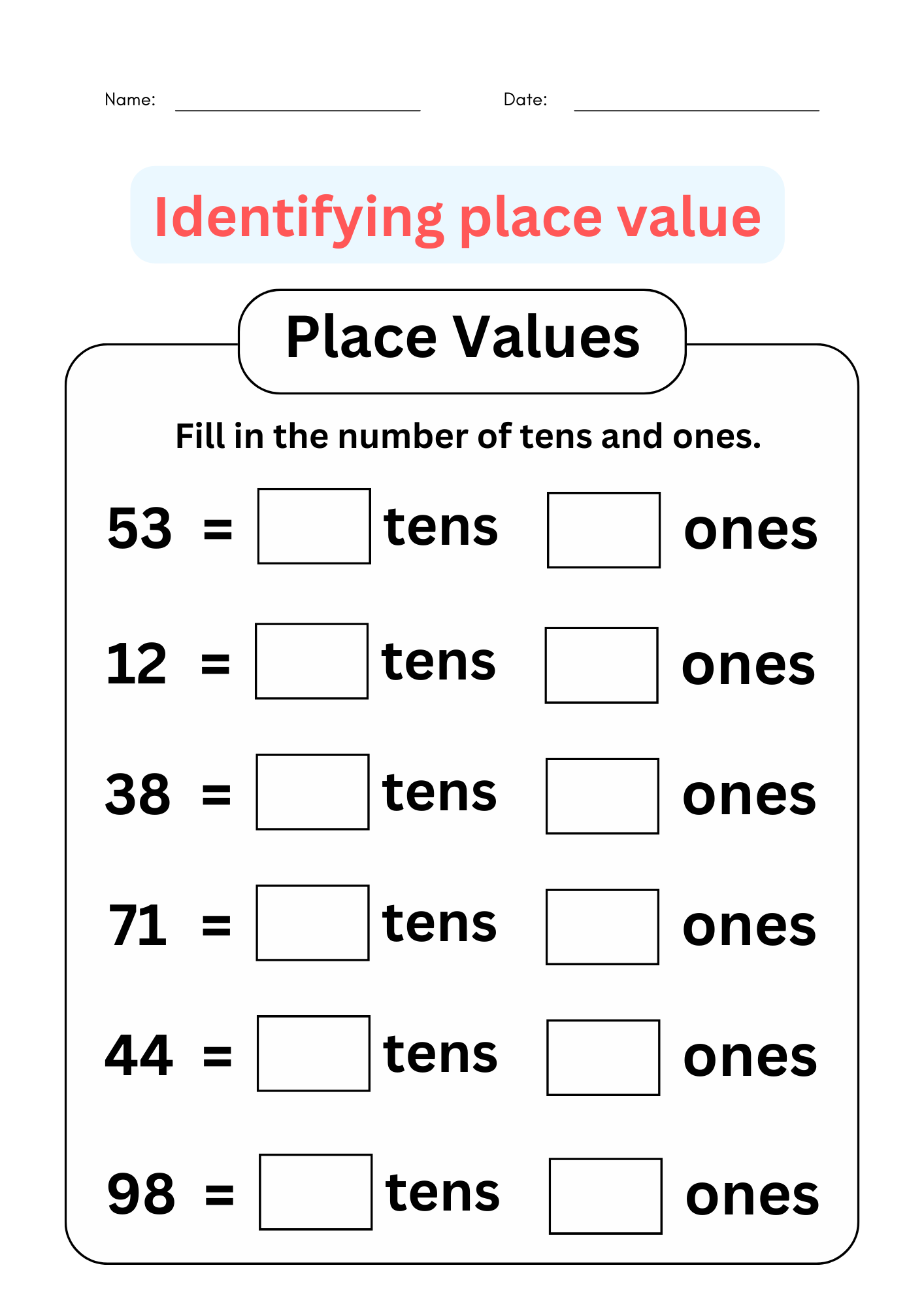 Tens And Ones Worksheets Free Printable