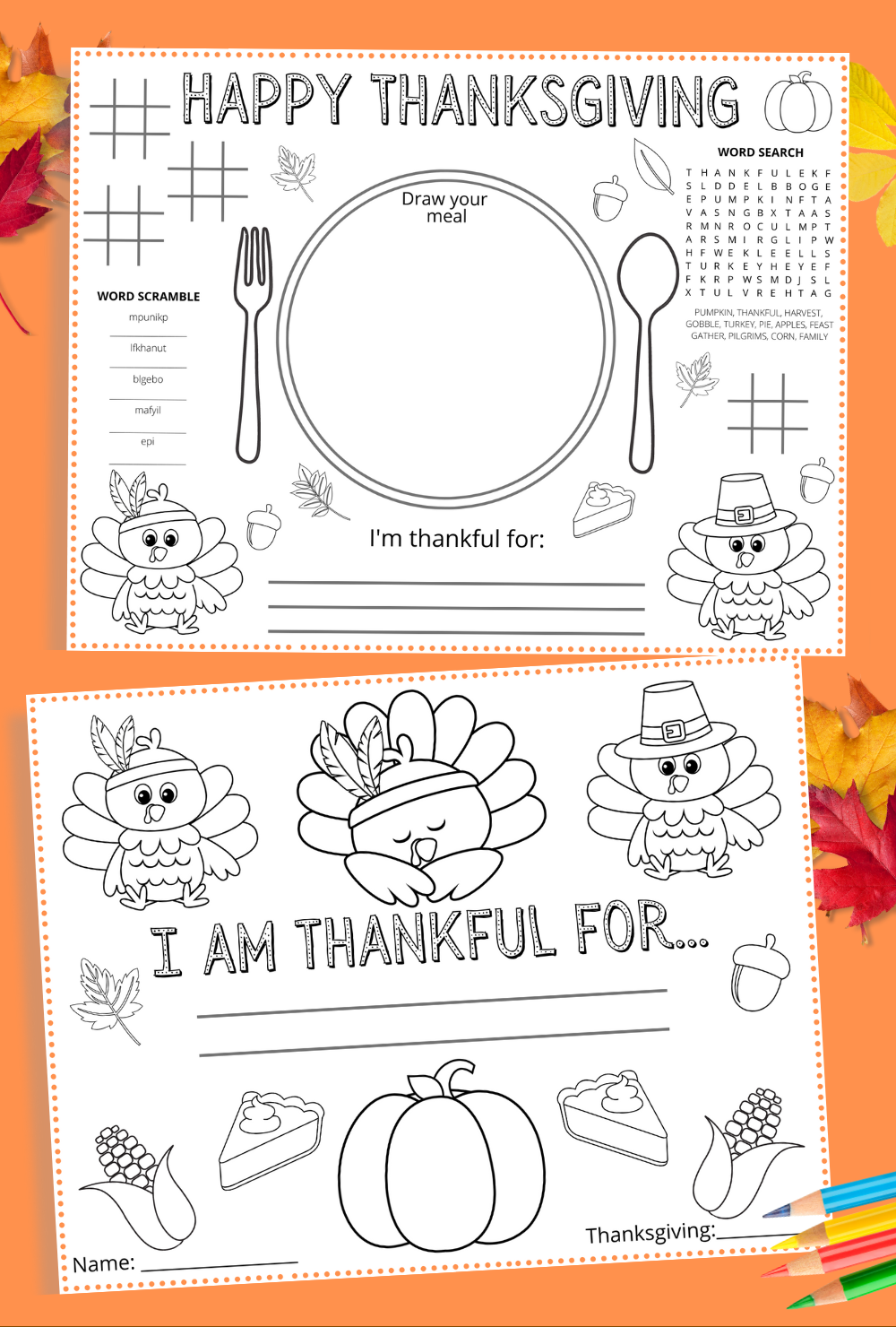 Printable Thanksgiving Placemats Printable Thanksgiving Placemats