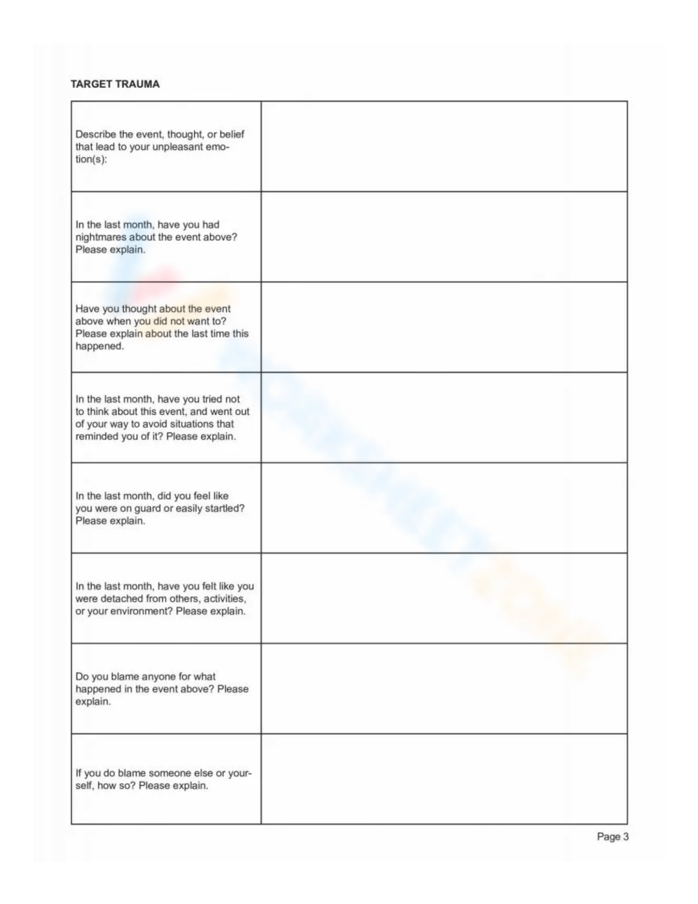Printable Trauma Timeline Fill In The Blanks Worksheets