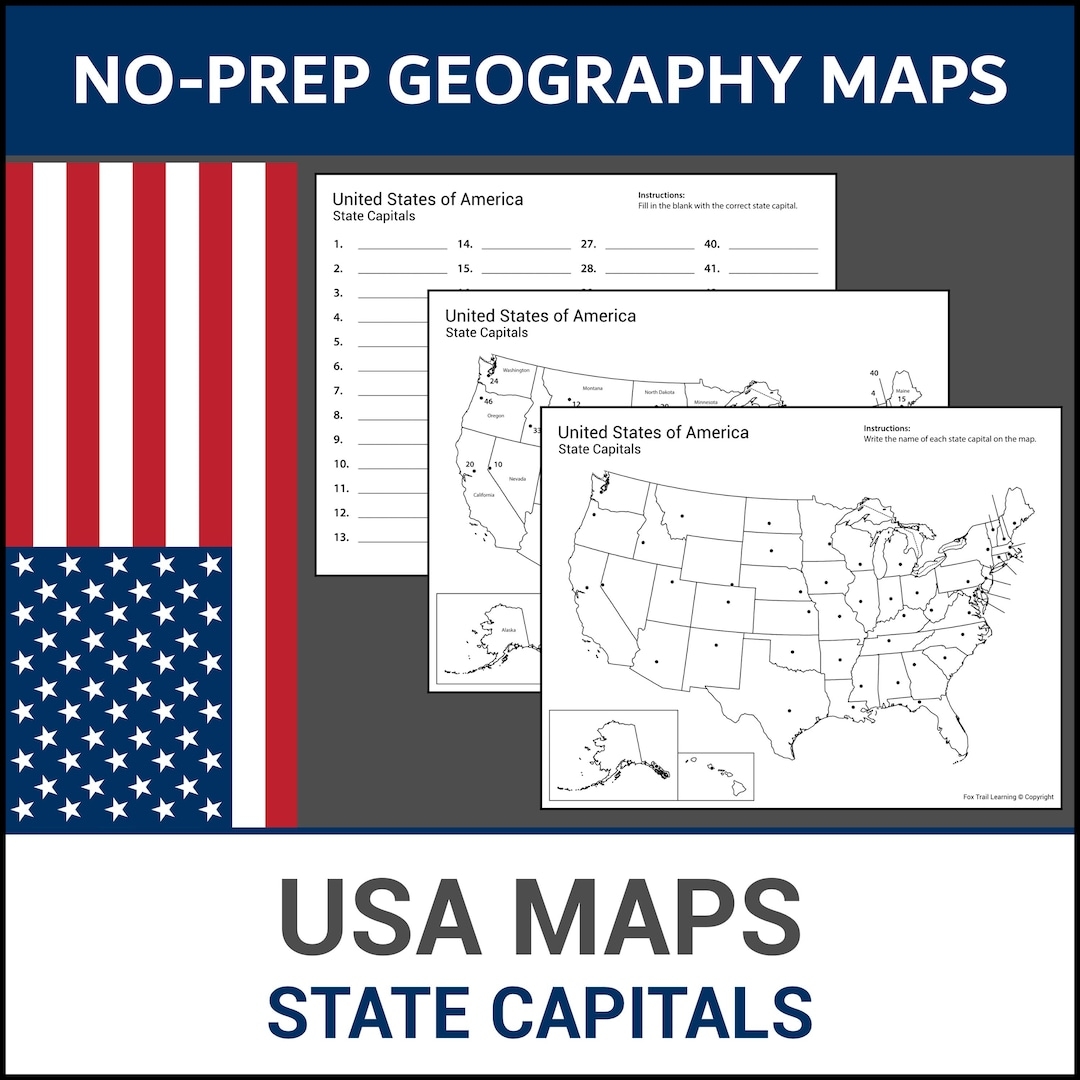 Printable USA Maps Learn State Capitals Label And Identify Geography Lesson No Prep Worksheets Etsy Printable USA Maps Learn State Capitals Label And Identify Geography Lesson No Prep Worksheets Etsy