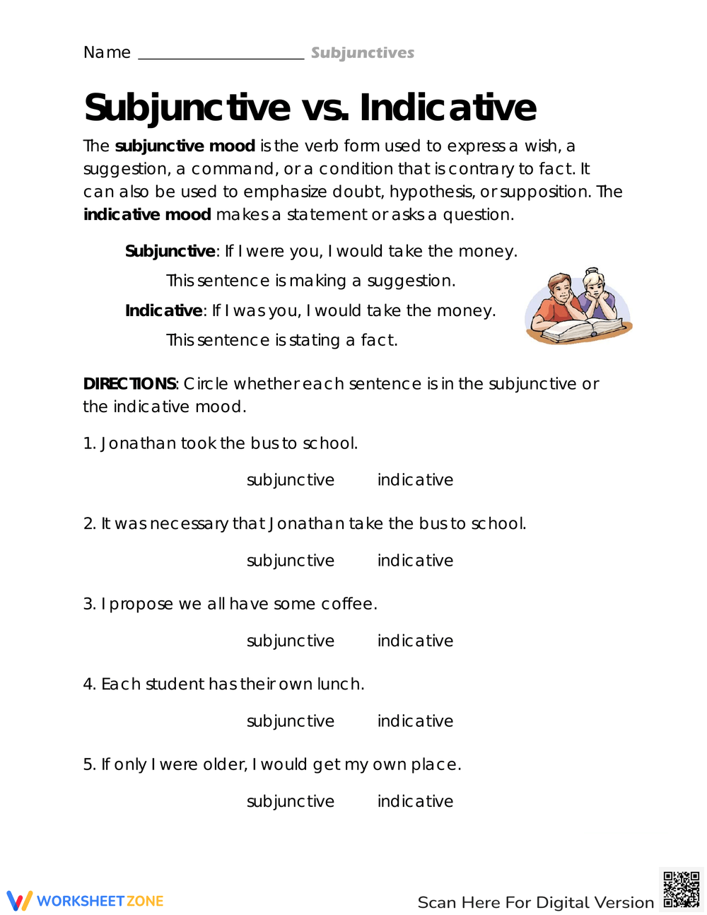 Printable Verb Moods Worksheets