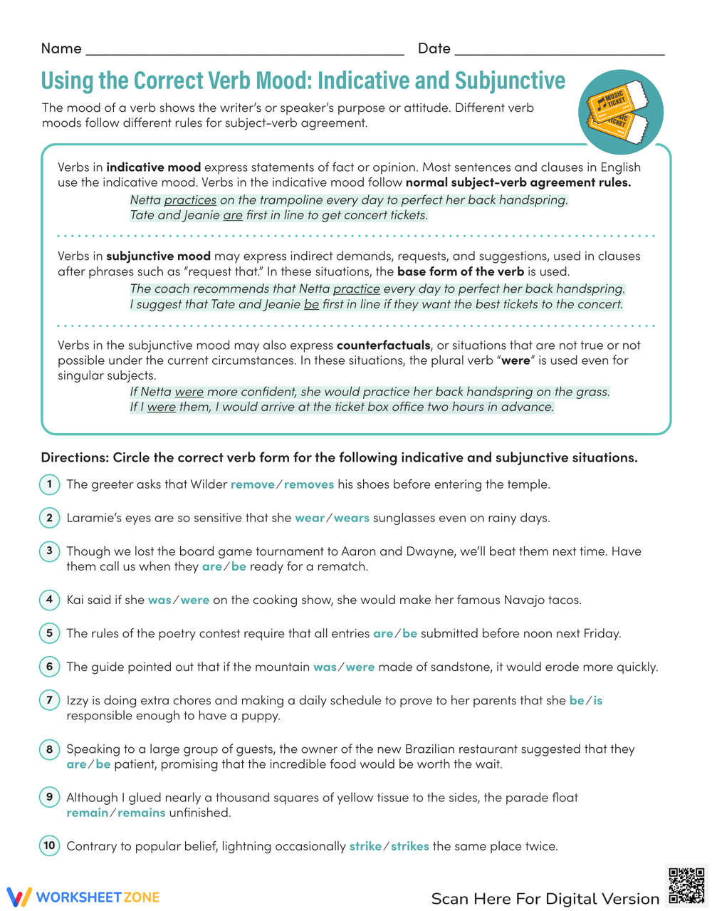 Printable Worksheets Combined Verb Moods
