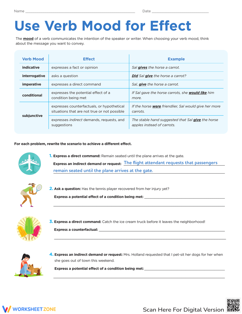 Printable Verb Moods Worksheets