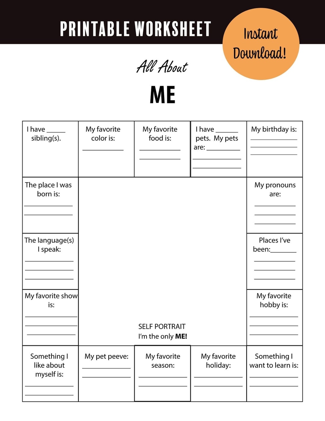 Printable Worksheet All About Me Academic Resource Etsy Printable Worksheet All About Me Academic Resource Etsy
