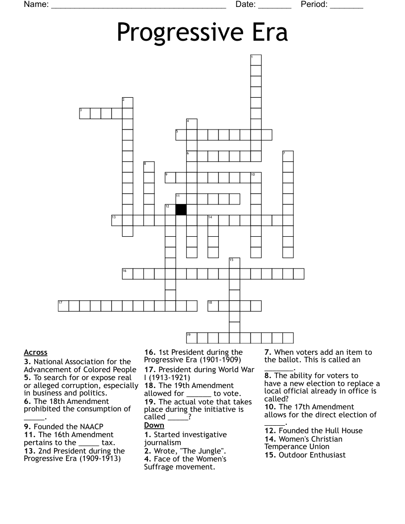 Progressive Era Crossword WordMint