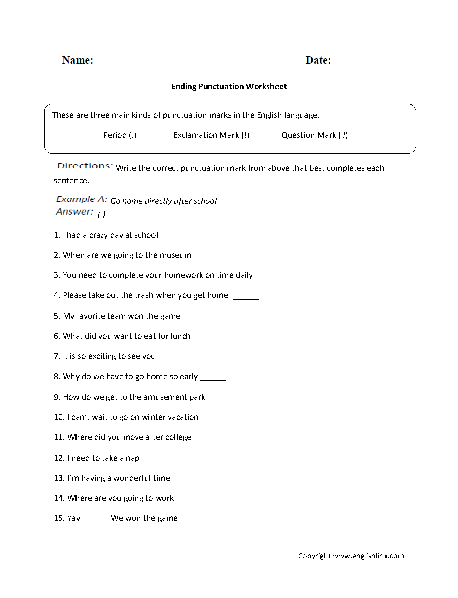 Free Punctuation Worksheet 1st Grade Free Punctuation Worksheet 1st Grade