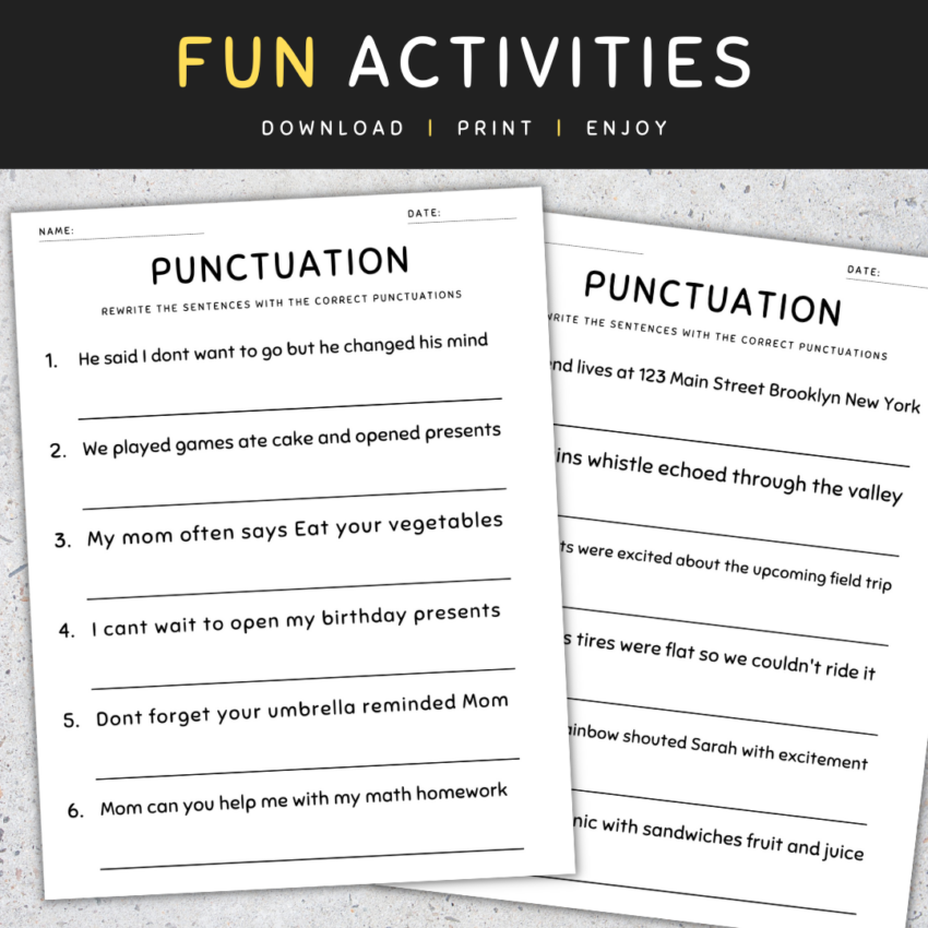 Punctuation Worksheets Fix The Sentences Grammar Practice 3rd Grade Made By Teachers