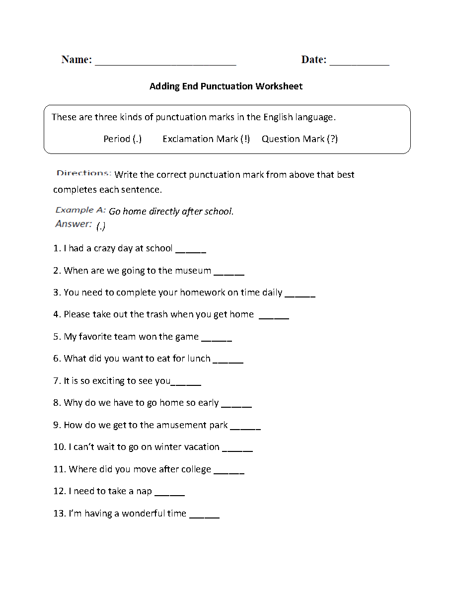 Punctuation Worksheets Free Printable Practice For Grades K 12 Punctuation Worksheets Free Printable Practice For Grades K 12