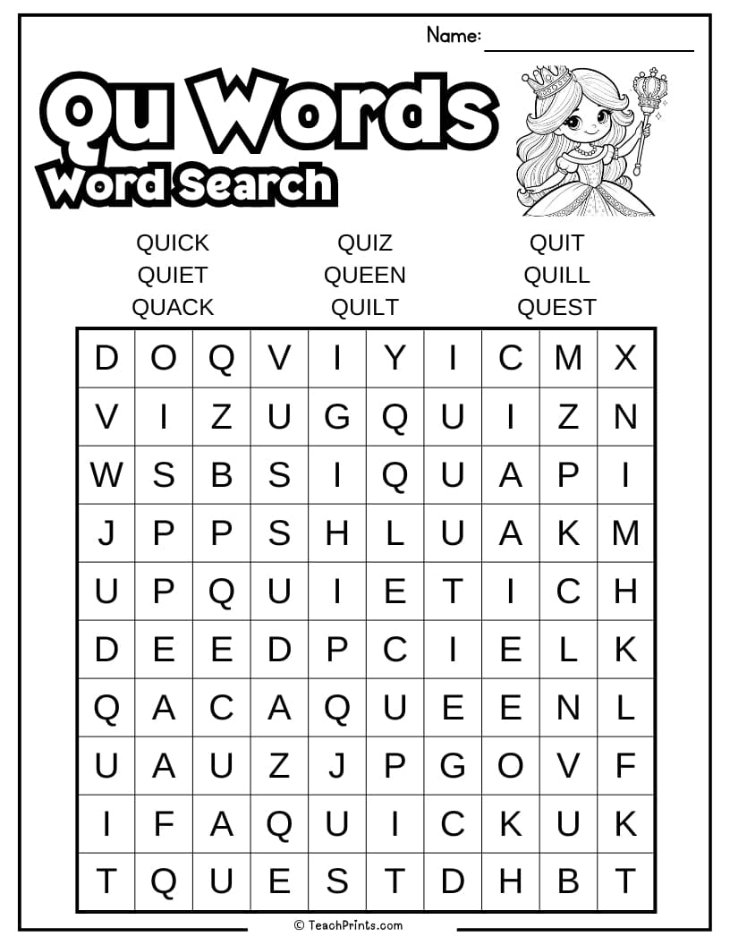 Qu Worksheets Free PDF Printables Teach Prints