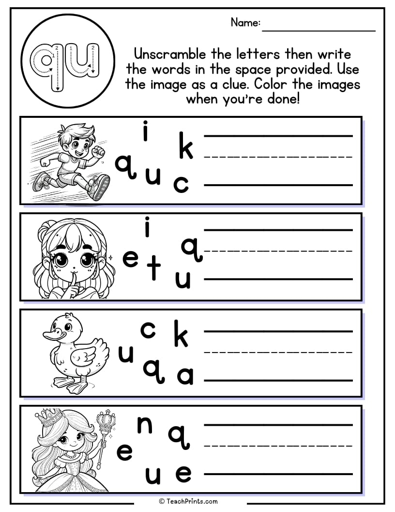 Qu Worksheets Free PDF Printables Teach Prints