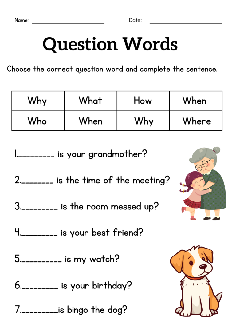 Question Words Worksheet For Grade 1 Or 2 Wh Questions Exercises For Kids Made By Teachers