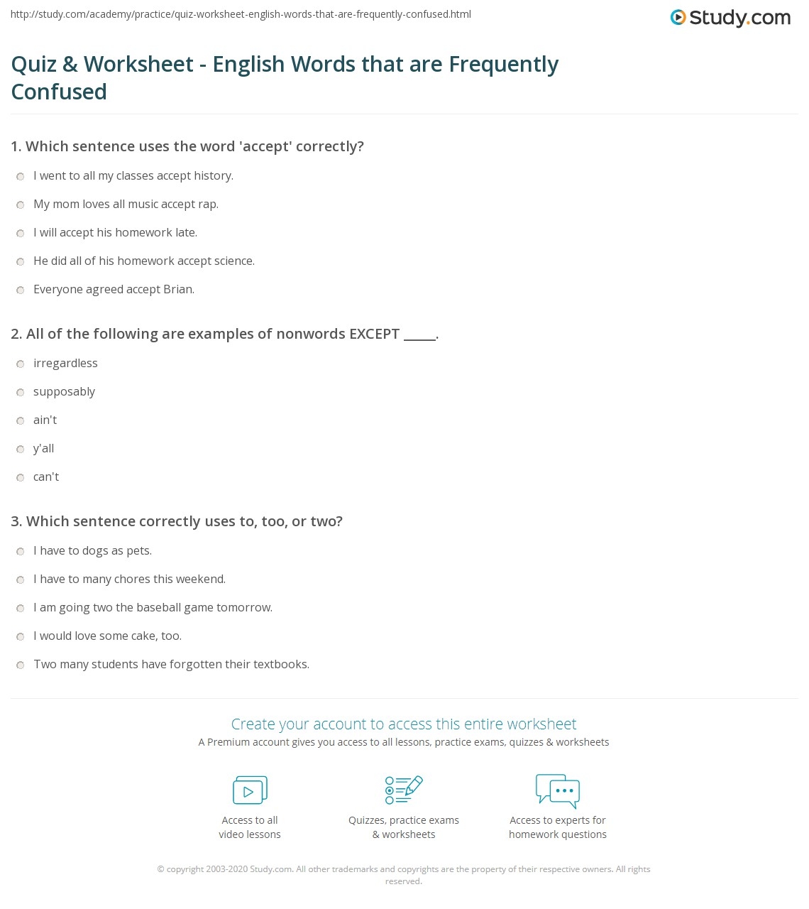Quiz U0026 Worksheet English Words That Are Frequently Confused Study
