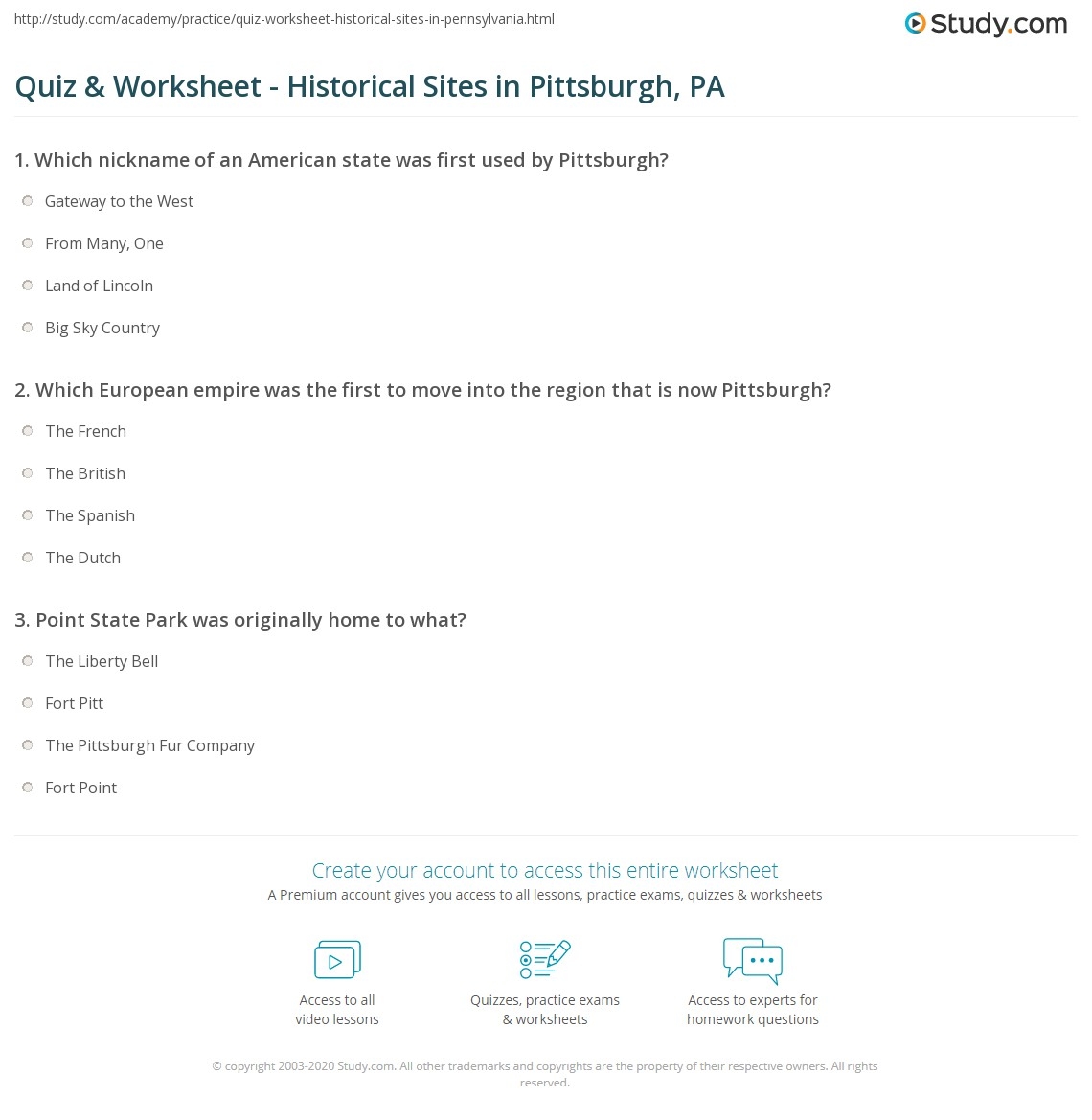 Quiz U0026 Worksheet Historical Sites In Pittsburgh PA Study
