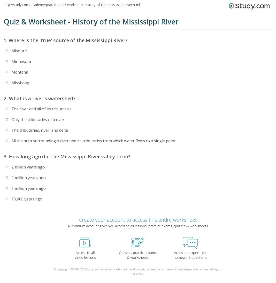 Quiz Worksheet History Of The Mississippi River Study Quiz Worksheet History Of The Mississippi River Study