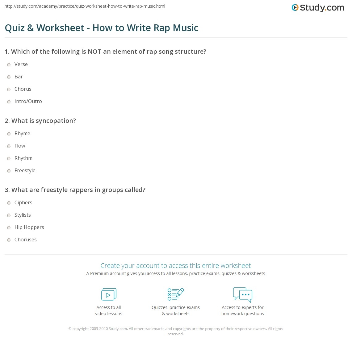Quiz Worksheet How To Write Rap Music Study