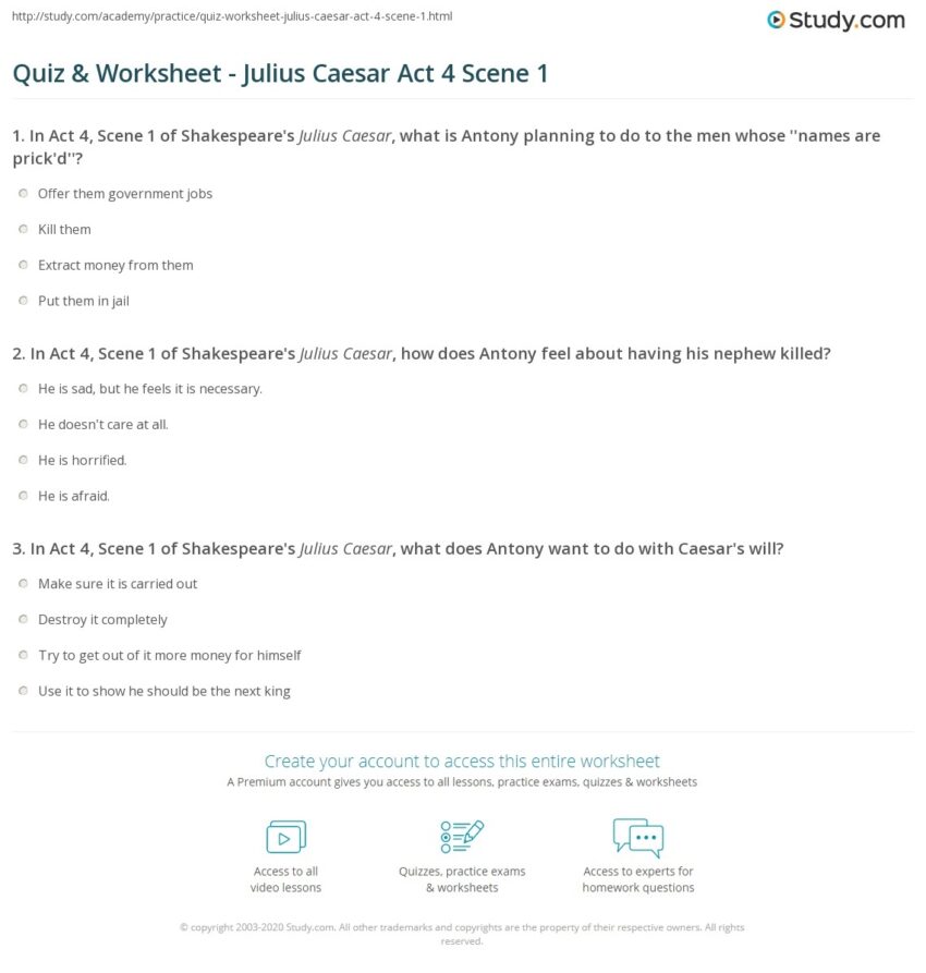 Quiz Worksheet Julius Caesar Act 4 Scene 1 Study