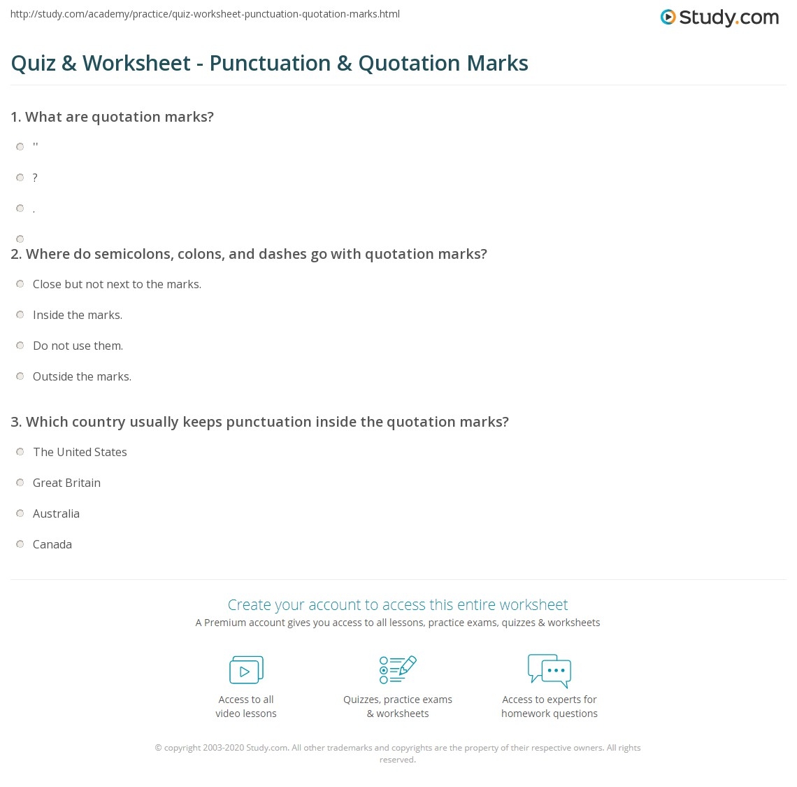 Printable Punctuation Worksheets Quotation Marks