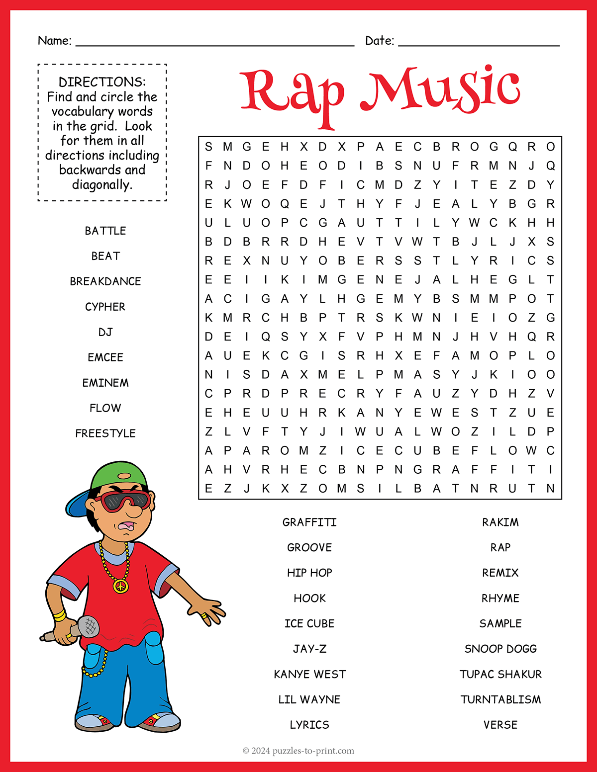 Rap Music Word Search