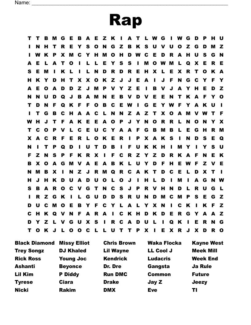 Rap Printable Worksheets