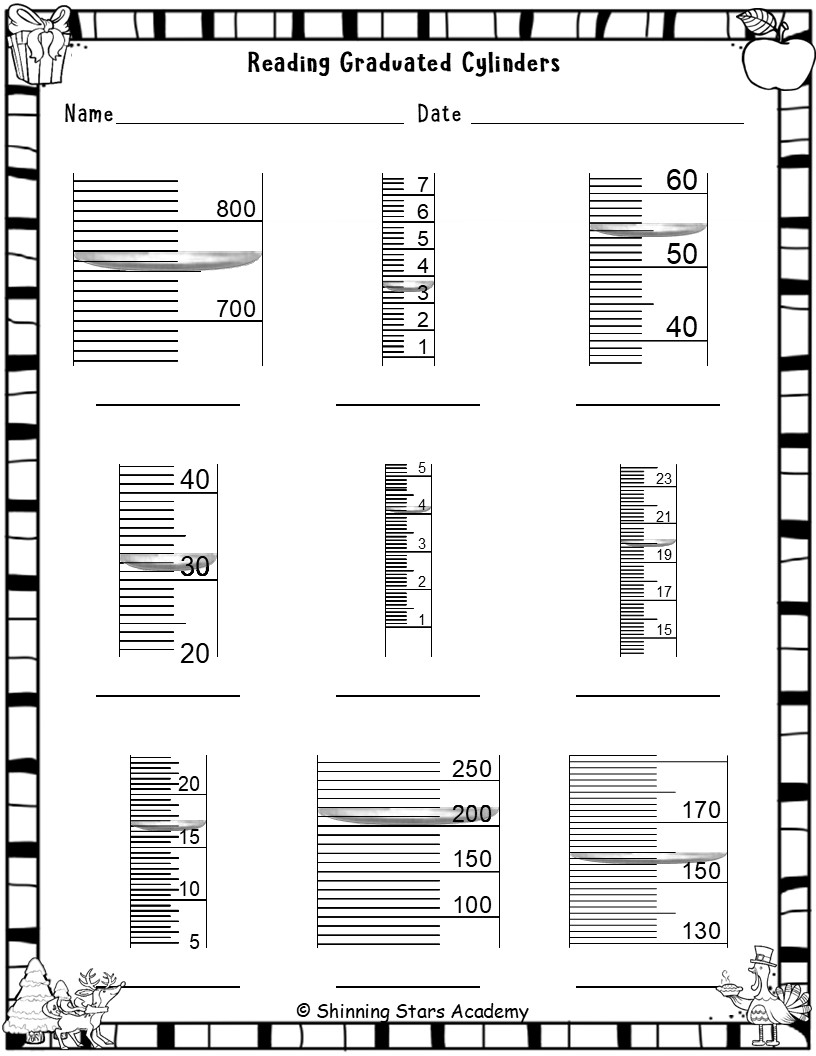 Reading A Graduated Cylinder ml Worksheets Measuring Liquid Volume Practice Teaching Resources