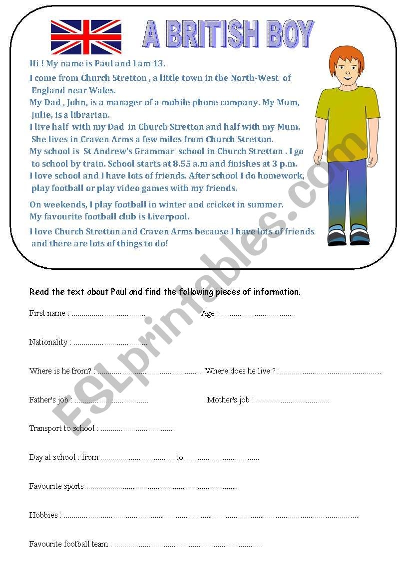 Reading Comprehension A British Boy ESL Worksheet By Faurfab Reading Comprehension A British Boy ESL Worksheet By Faurfab