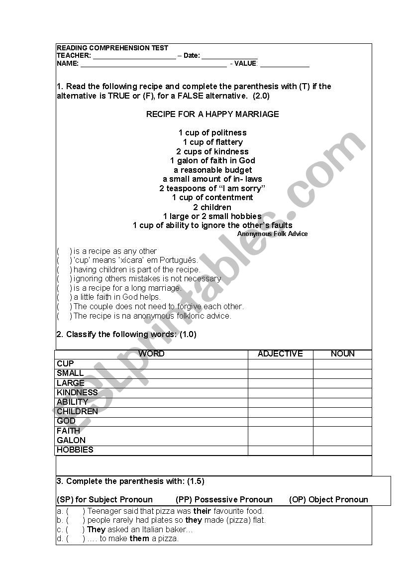 READING COMPREHENSION ESL Worksheet By Deborica READING COMPREHENSION ESL Worksheet By Deborica