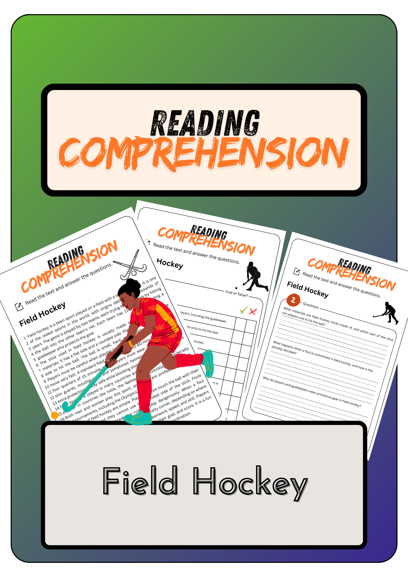 Winter Olympics Hockey Reading Comprehension Worksheets