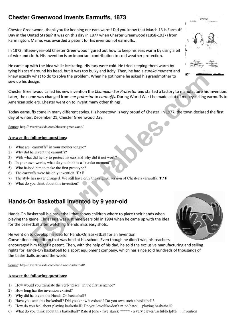 Reading Comprehension Inventions By Kids ESL Worksheet By Yallarecool Reading Comprehension Inventions By Kids ESL Worksheet By Yallarecool