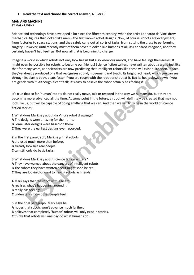 Reading Comprehension Level B1 ESL Worksheet By Rodrigoleao2005
