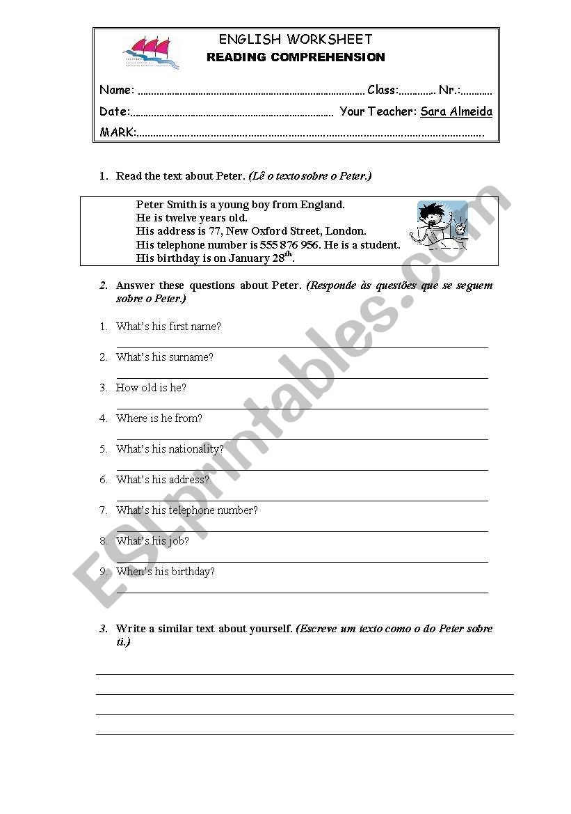 Reading Comprehension Worksheet 5th Grade ESL Worksheet By Sara 