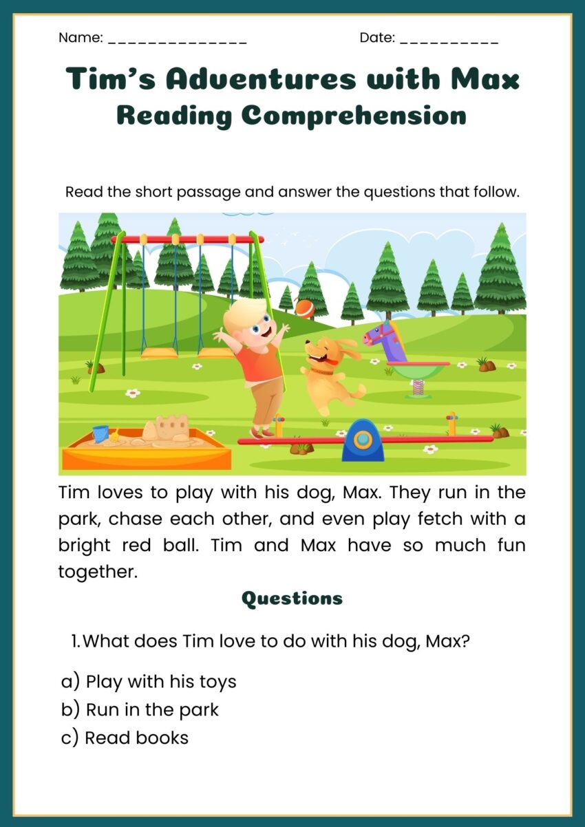 Reading Comprehension Worksheets 1st Grade U003d Finding The Main Idea Teaching Resources