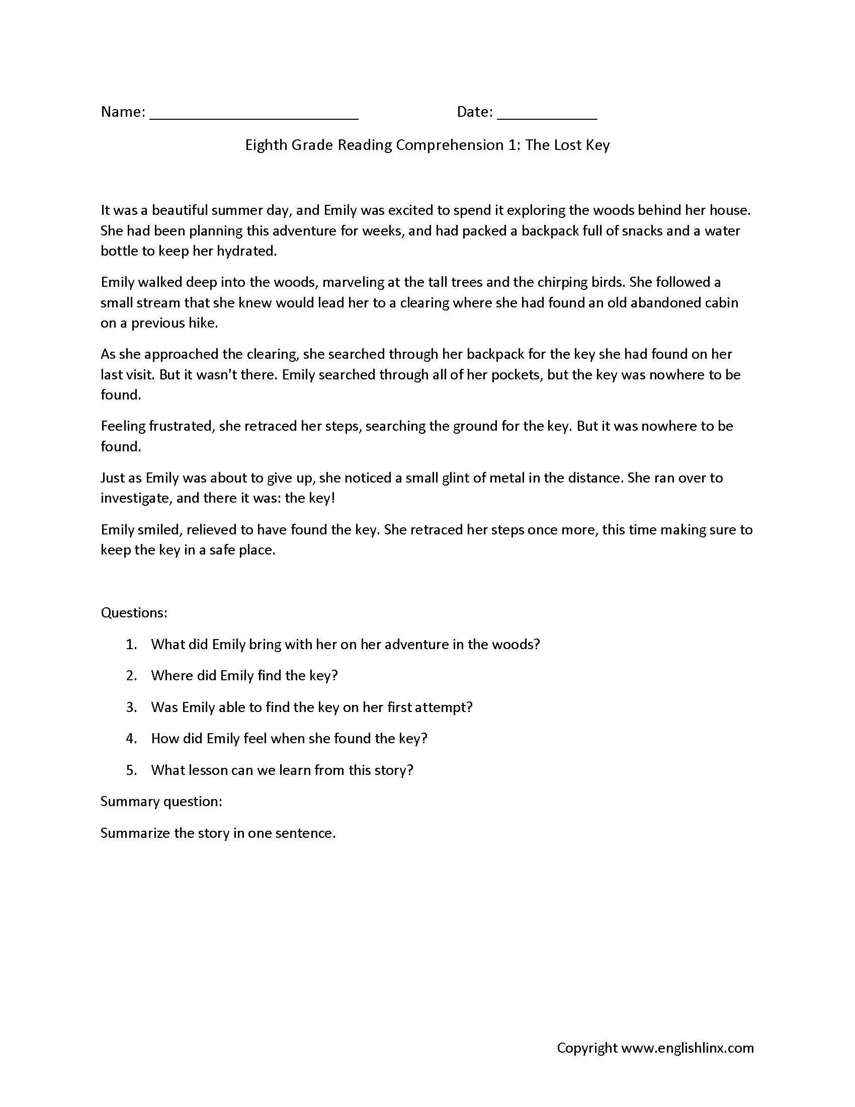 Reading Comprehension Worksheets Eighth Grade Reading Comprehension Worksheets