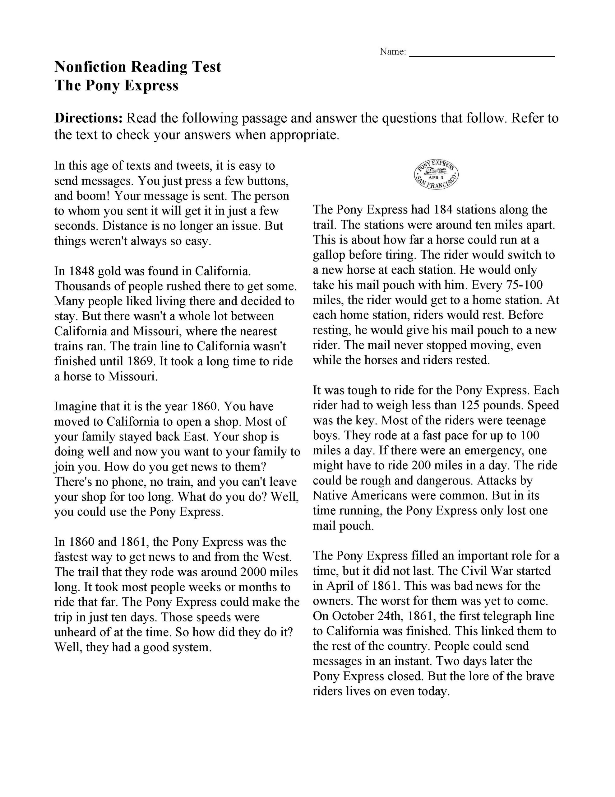 Newspaper Reading Comprehension Worksheets