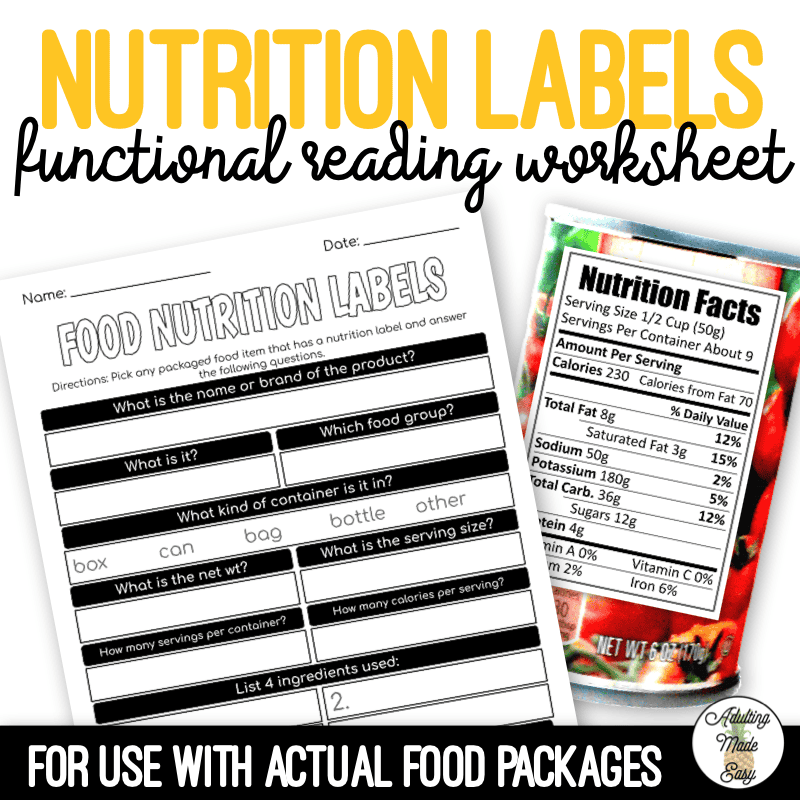 Reading Nutrition Labels Worksheet