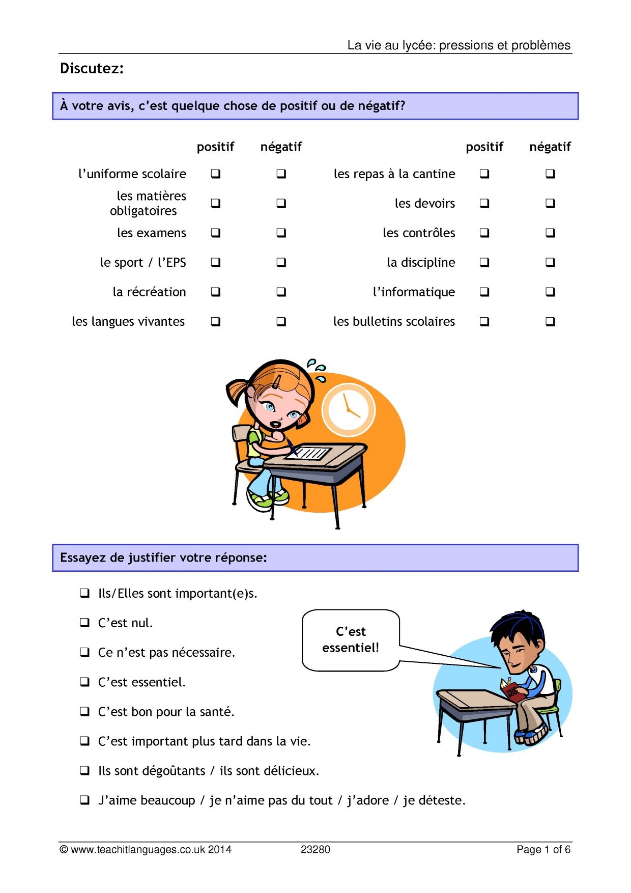 Reading Worksheet School Pressures KS4 French Teaching Resource Teachit Reading Worksheet School Pressures KS4 French Teaching Resource Teachit
