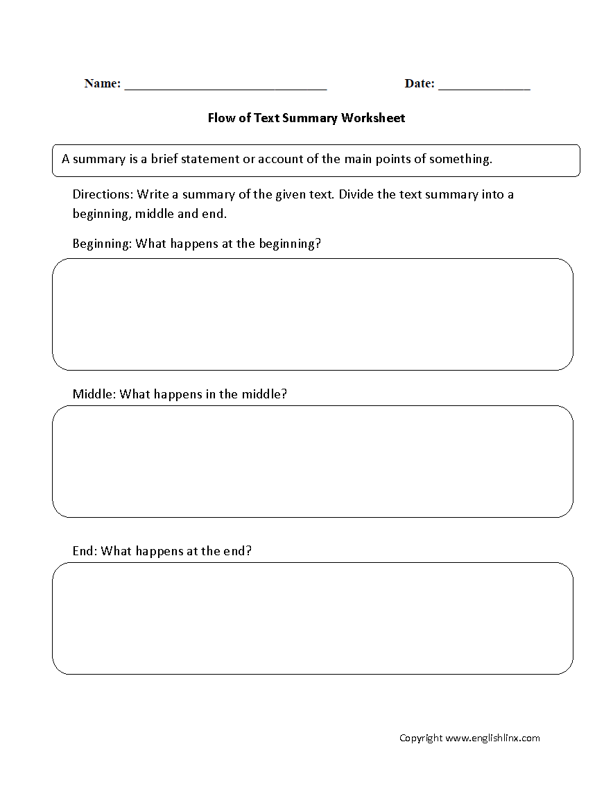 Free Summarizing Worksheets 2nd Grade