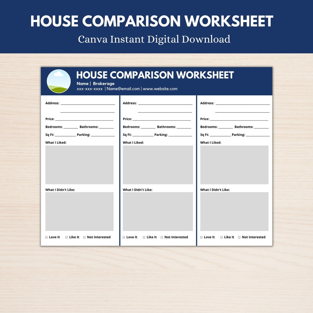 Real Estate House Comparison Worksheet House Hunting Checklist Buyer Hime Comarison List Editable Canva Template Etsy