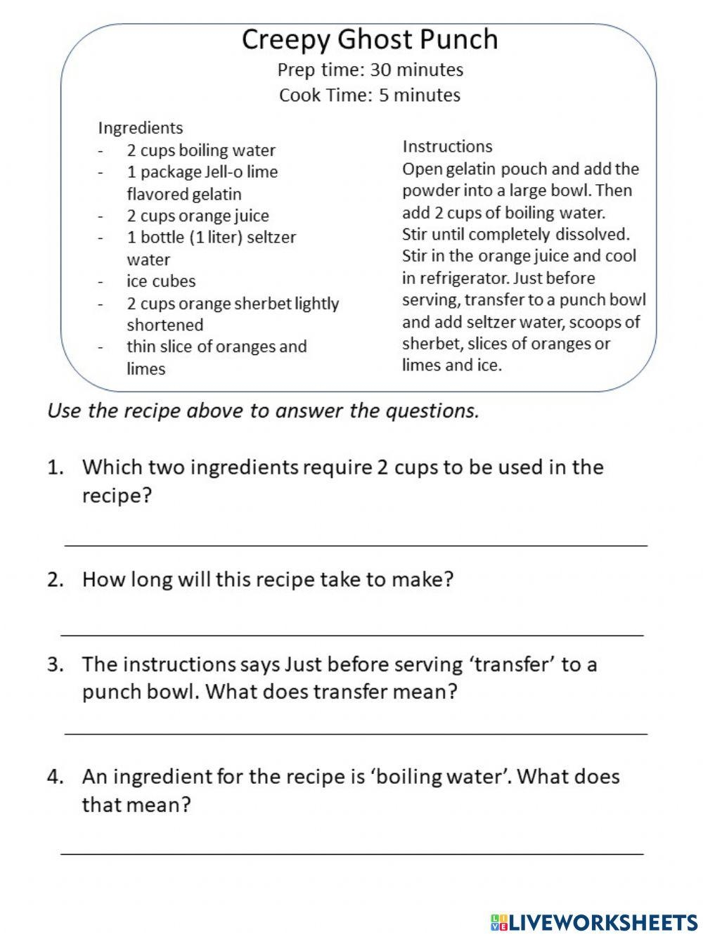Recipe Comprehension Interactive Worksheet Live Worksheets Worksheets Library Recipe Comprehension Interactive Worksheet Live Worksheets Worksheets Library