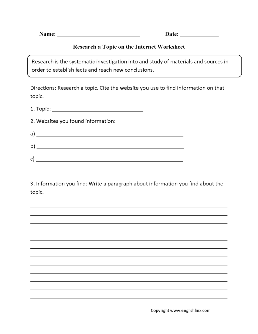 Research Worksheets Research A Topic On The Internet Worksheet