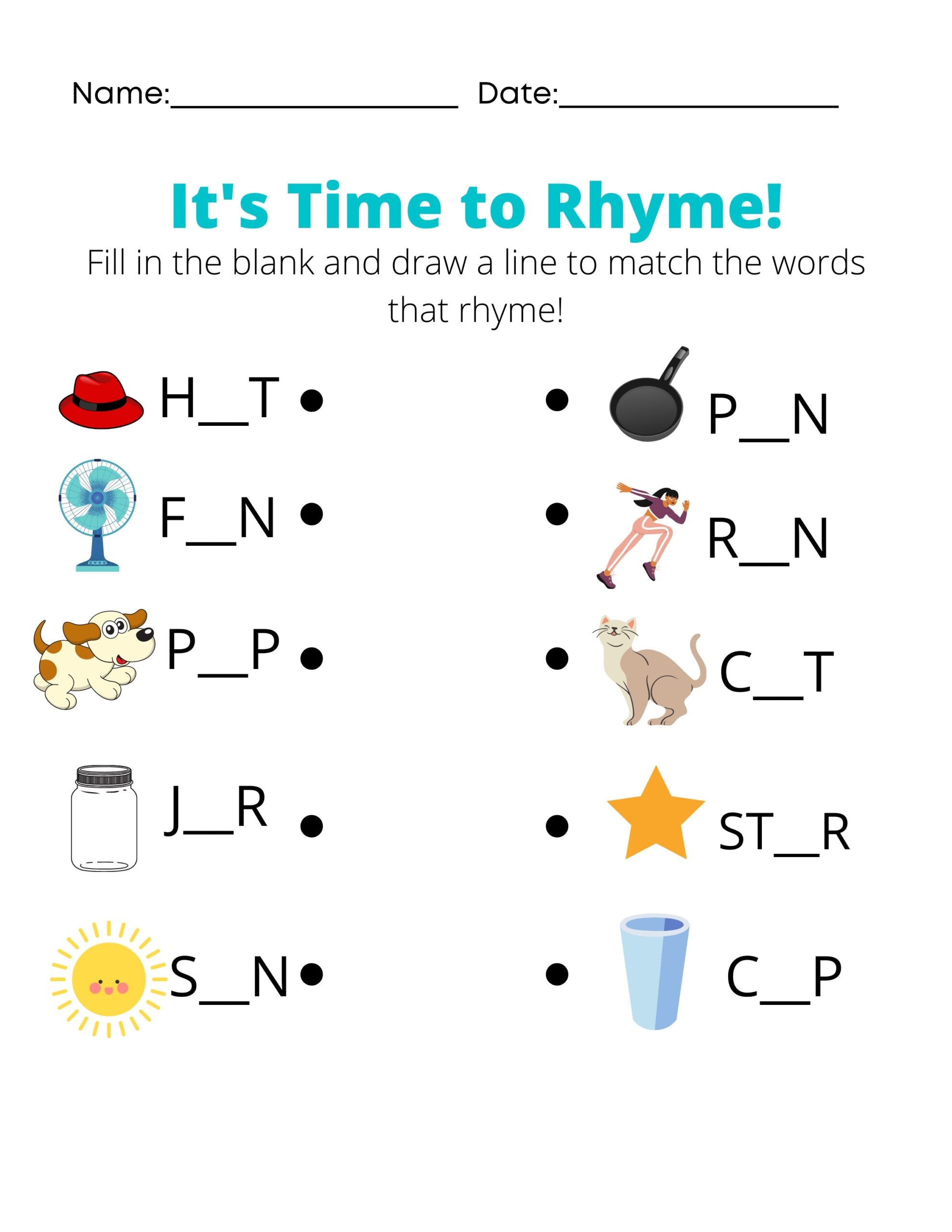 Rhyming Words Printable Worksheets Kindergarten U0026 First Grade Etsy Rhyming Words Printable Worksheets Kindergarten U0026 First Grade Etsy