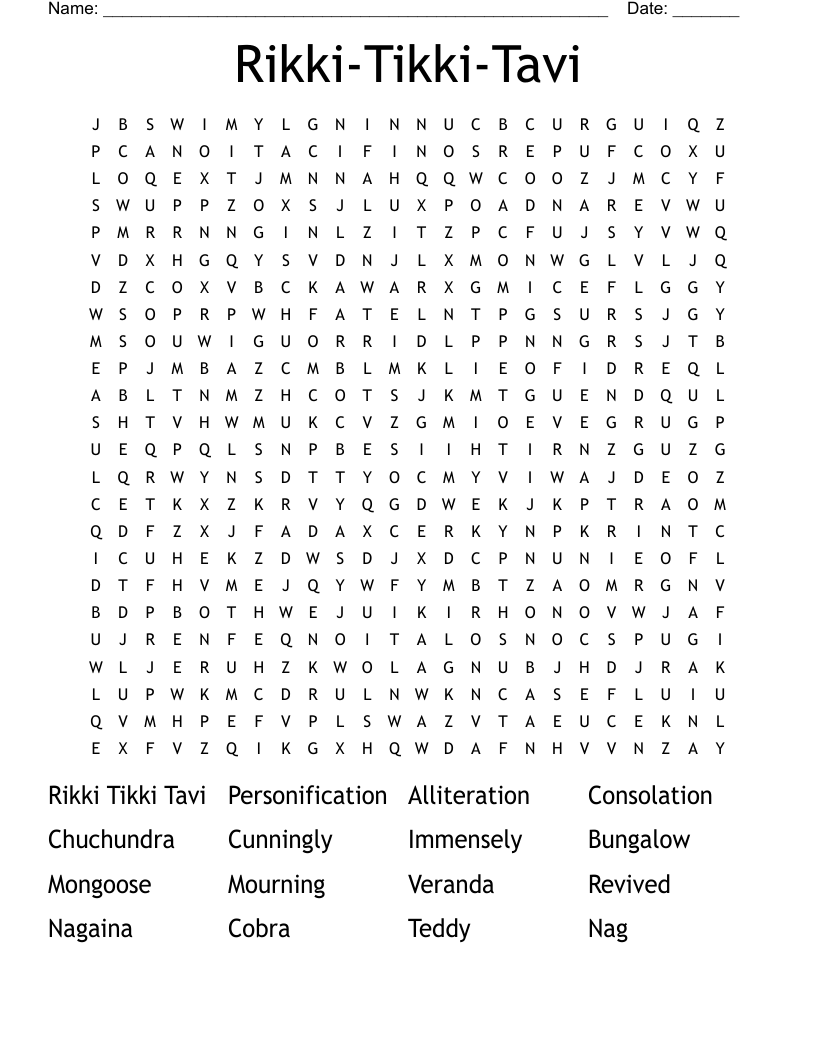 RIKKI TIKKI TAVI Word Search WordMint