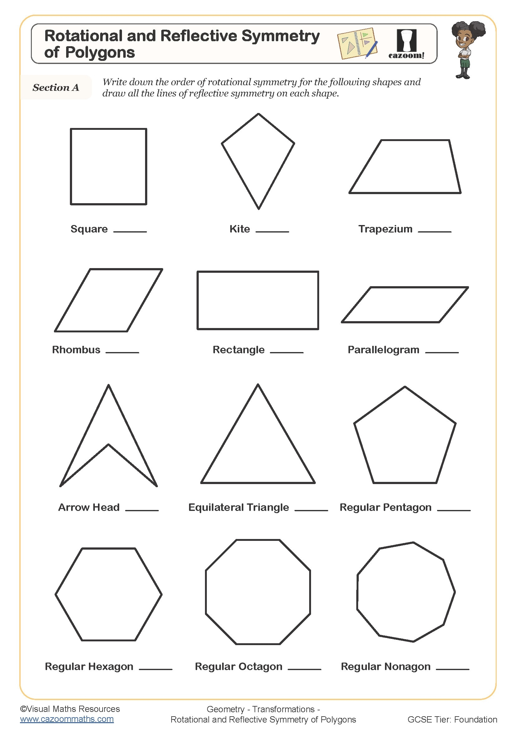 Rotational And Refelctive Symmetry Of Polygons Worksheet 