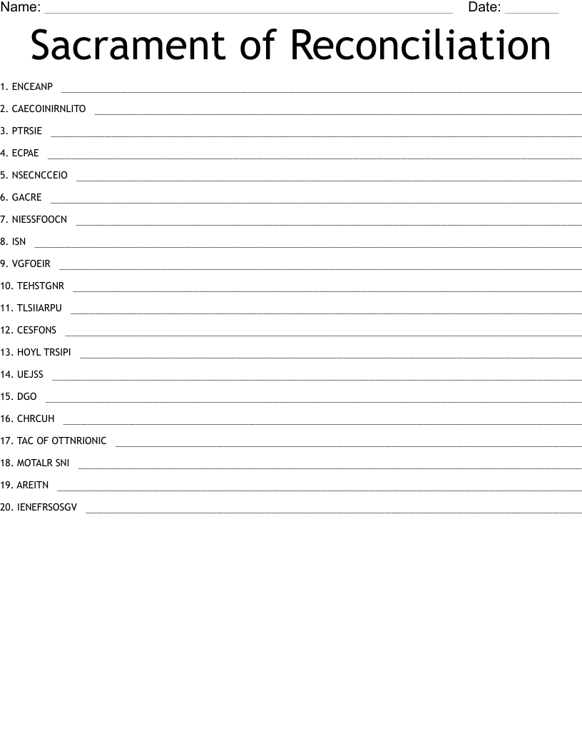 Sacrament Of Reconciliation Word Scramble WordMint