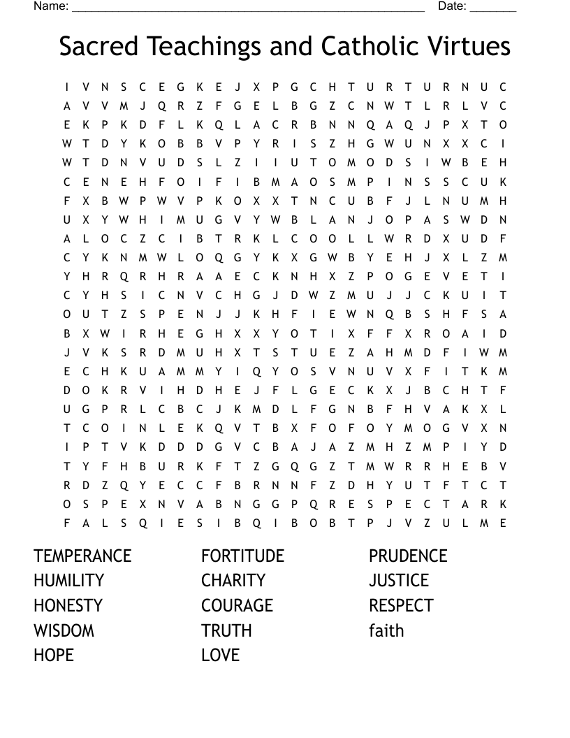 Sacred Teachings And Catholic Virtues Word Search WordMint Sacred Teachings And Catholic Virtues Word Search WordMint