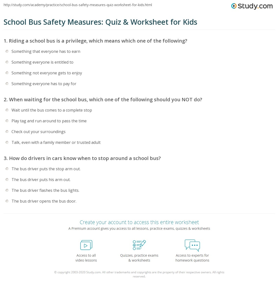 School Bus Safety Measures Quiz Worksheet For Kids Study School Bus Safety Measures Quiz Worksheet For Kids Study