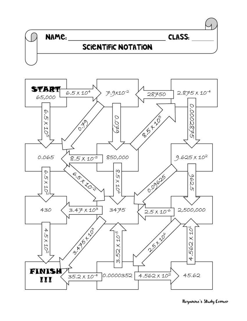 Scientific Notation Worksheet Maze Activity